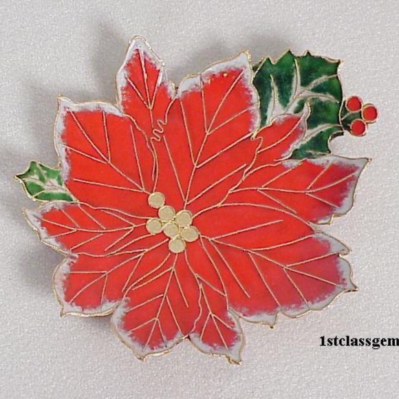 FINAL SALE PRICE NYCO International Cloisonne Poinsettia Dish - Picture 1 of 2